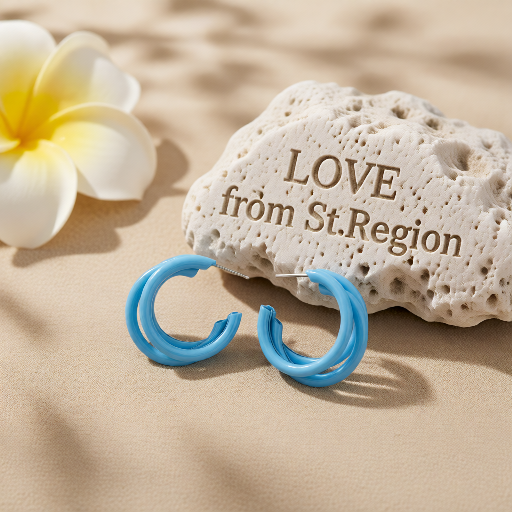 Blue Enamel & Silver-Plated Stacked Tubes Huggie Earrings