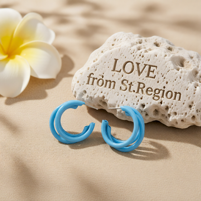 Blue Enamel & Silver-Plated Stacked Tubes Huggie Earrings