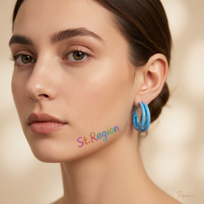 Blue Enamel & Silver-Plated Stacked Tubes Huggie Earrings