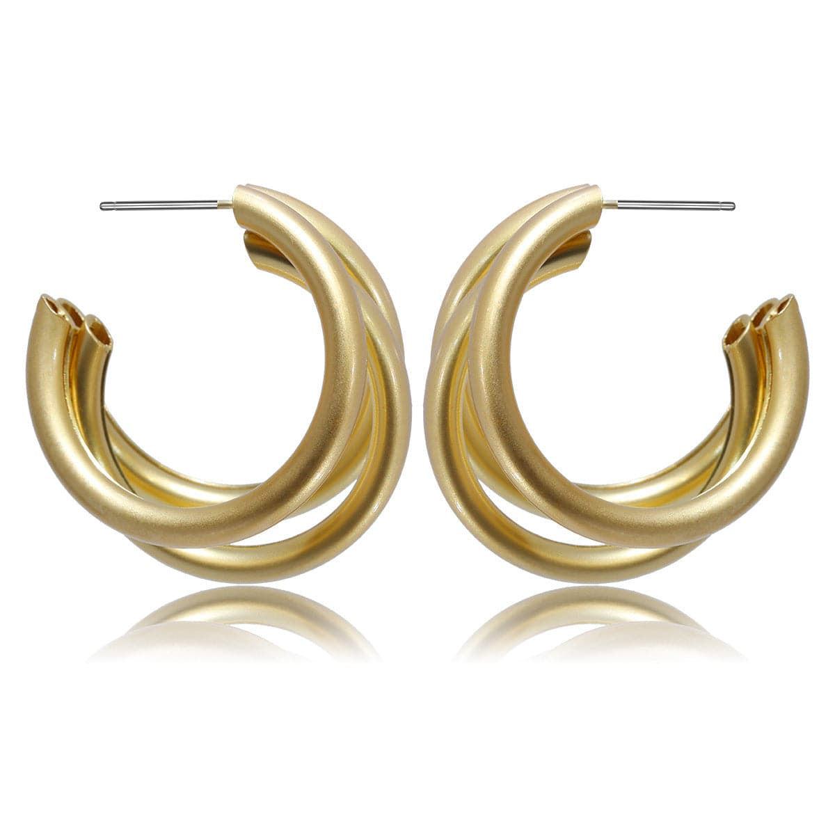 18K Gold-Plated Tri-Ring Hoop Earrings, gold huggie earrings, vintage-inspired design, side view