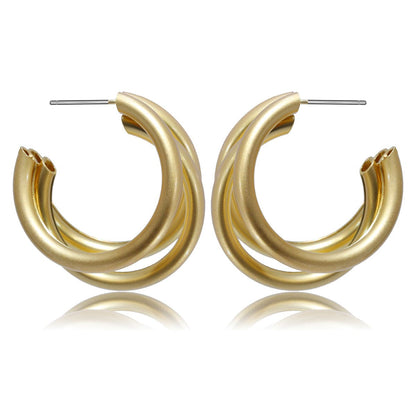 18K Gold-Plated Tri-Ring Hoop Earrings, gold huggie earrings, vintage-inspired design, side view