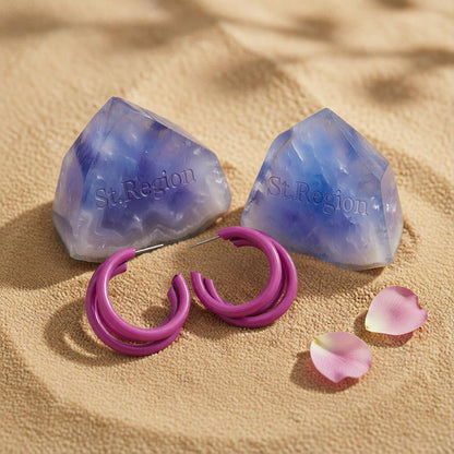 Rose Enamel and Silver-Plated Stacked Tube Hoop Earrings, silver huggie earrings, elegant gift for her, detail close-up