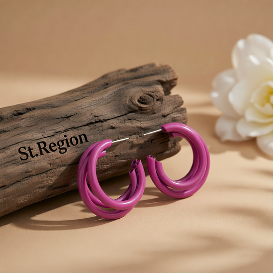 Rose Enamel & Silver-Plated Stacked Tube Hoop Earrings