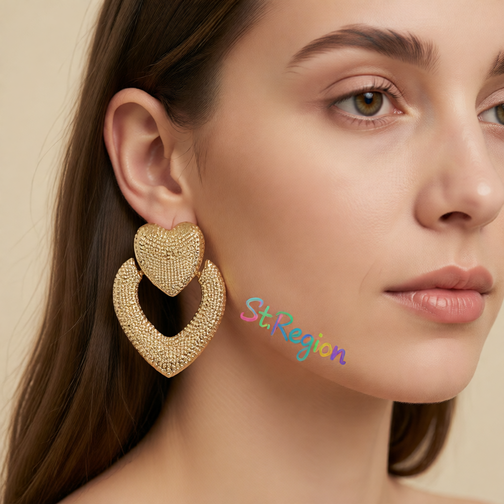 18K Gold-Plated Textured Open-Heart Drop Earrings