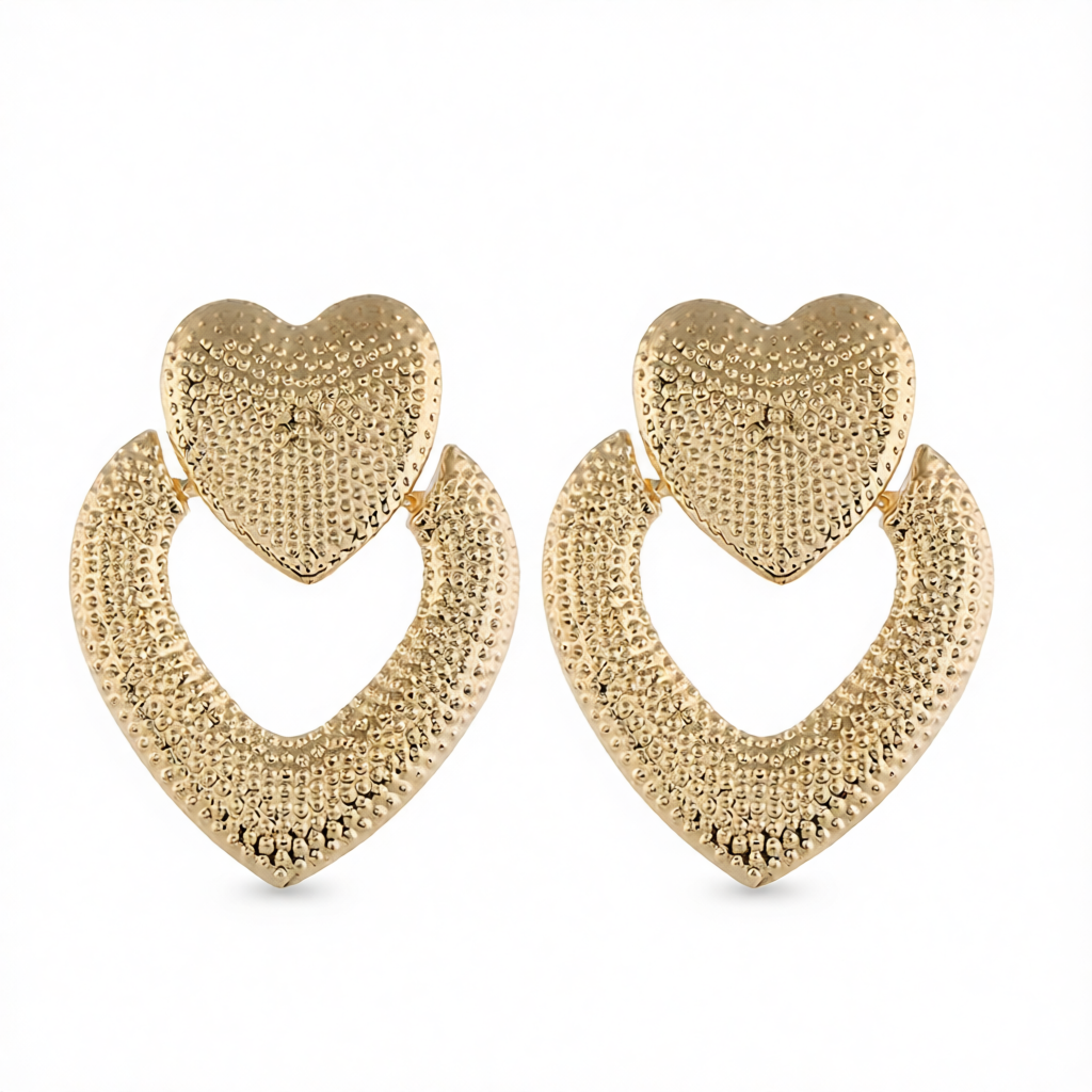 18K Gold-Plated Textured Open-Heart Drop Earrings
