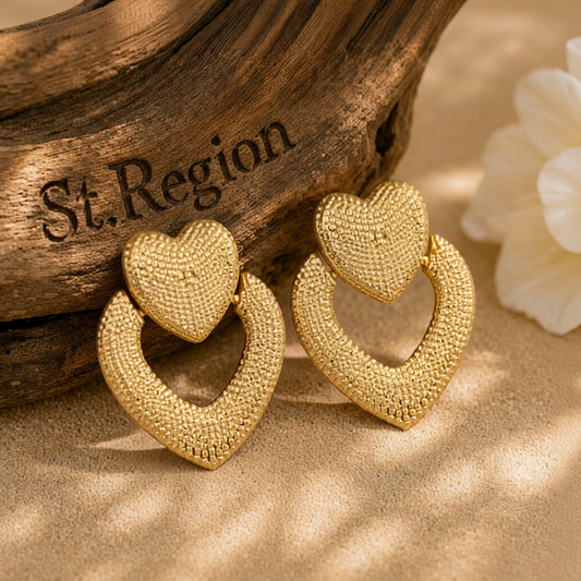 18K Gold-Plated Textured Open-Heart Drop Earrings