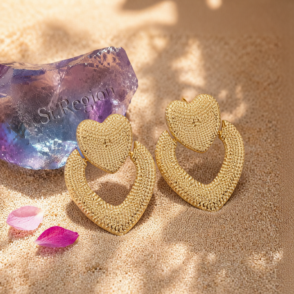 18K Gold-Plated Textured Open-Heart Drop Earrings