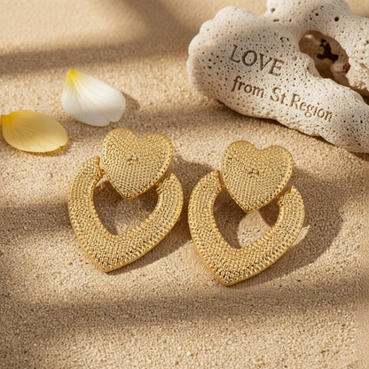 18K Gold-Plated Textured Open-Heart Drop Earrings