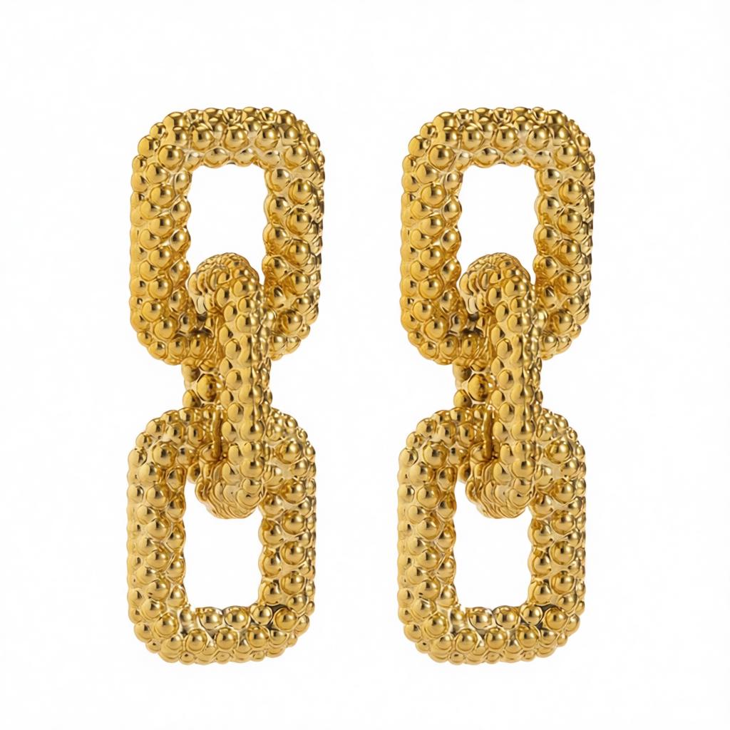 18K Gold-Plated Chunky Chain Link Drop Earrings, gold drop earrings for women, dainty minimalist design, side view