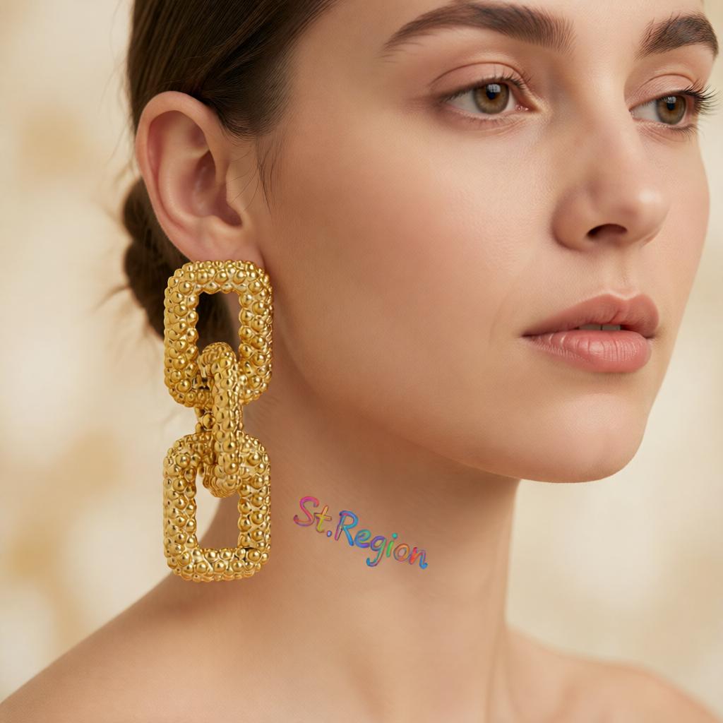18K Gold-Plated Chunky Chain Link Drop Earrings, gold drop earrings for women, dainty minimalist design, styled look