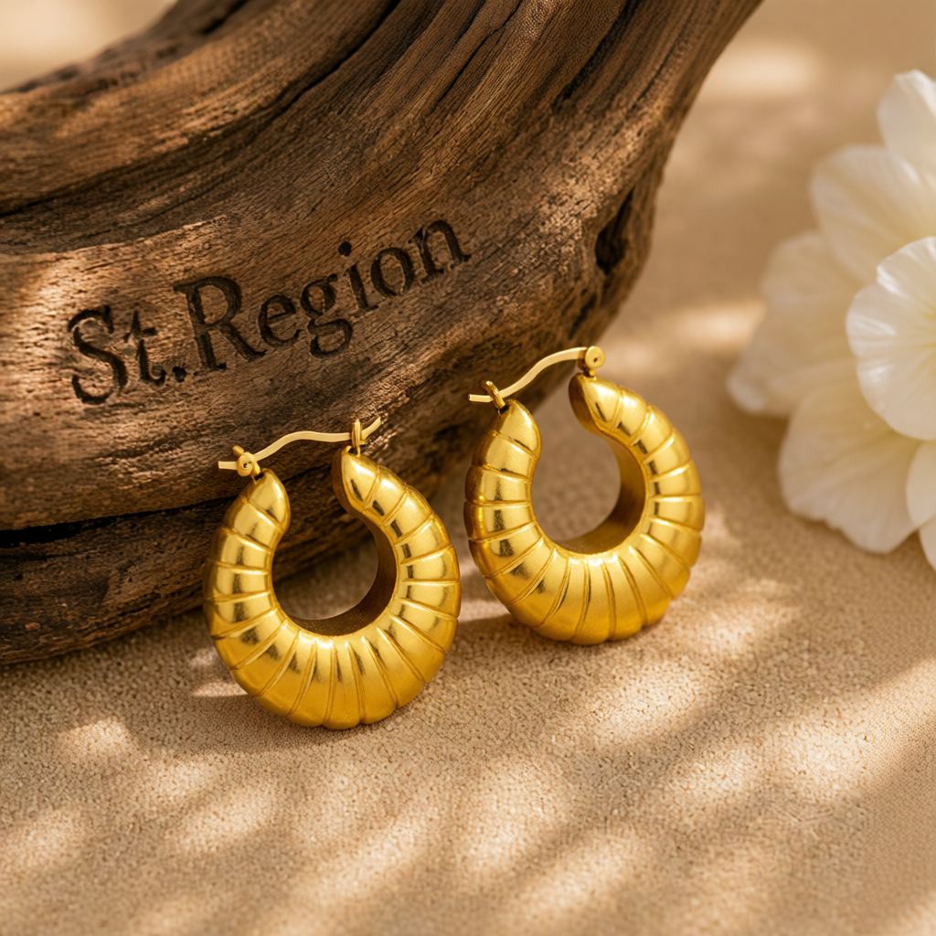 18K Gold-Plated Ribbed U-Shape Drop Earrings