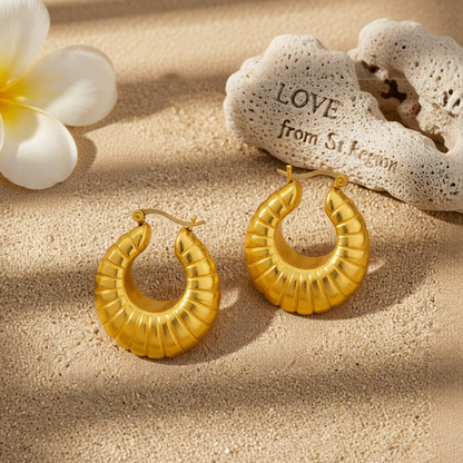 18K Gold-Plated Ribbed U-Shape Drop Earrings