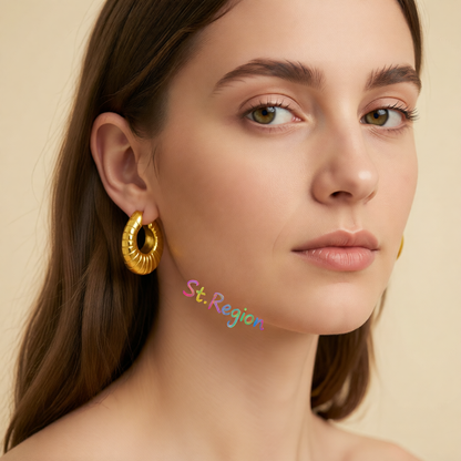 18K Gold-Plated Ribbed U-Shape Drop Earrings