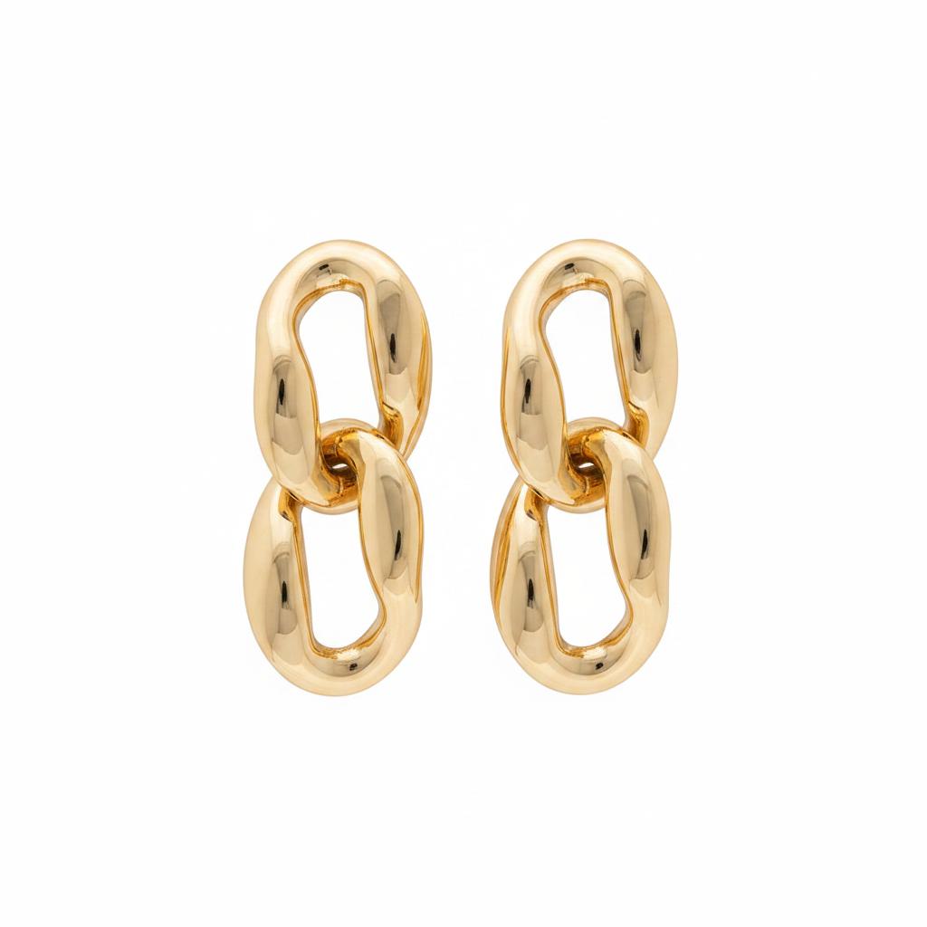 18K Gold-Plated Chain Drop Earrings, gold drop earrings for women, botanical inspired, side view