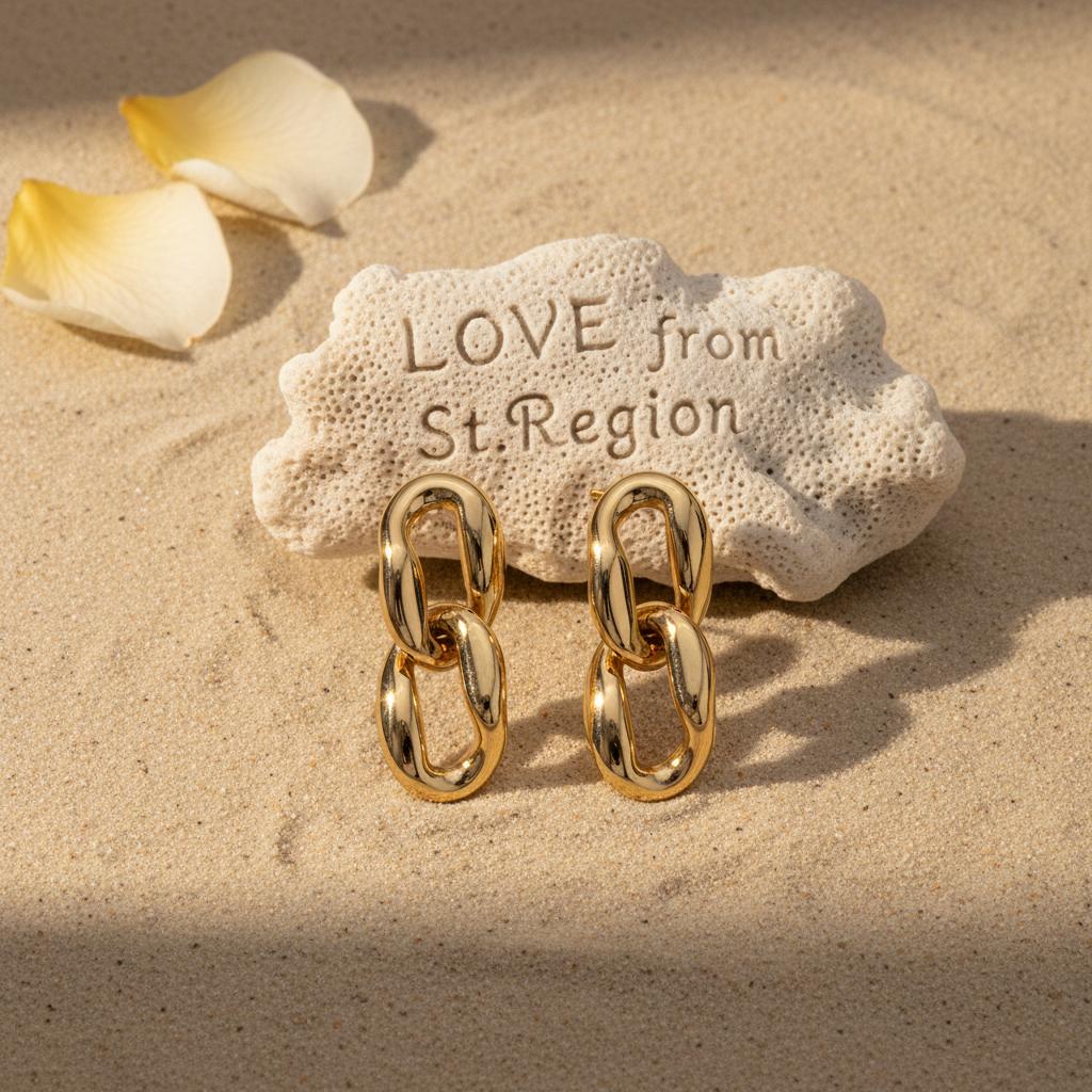 18K Gold-Plated Chain Drop Earrings, gold drop earrings for women, botanical inspired, lifestyle look