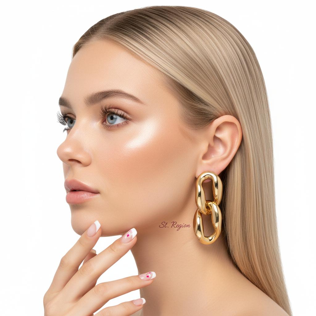 18K Gold-Plated Chain Drop Earrings, gold drop earrings for women, botanical inspired, styled look