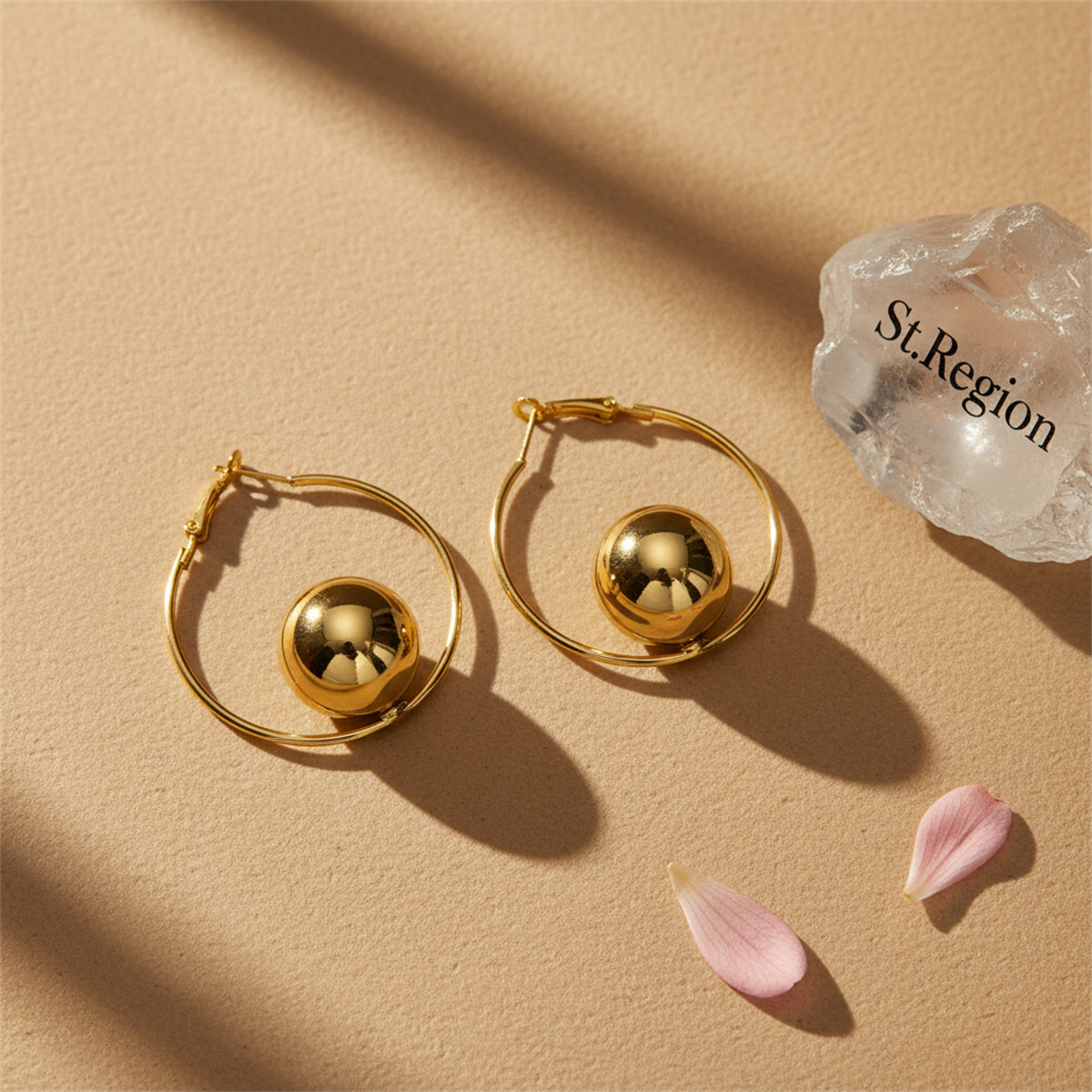 18K Gold-Plated Ball Hoop Earrings - Street Region