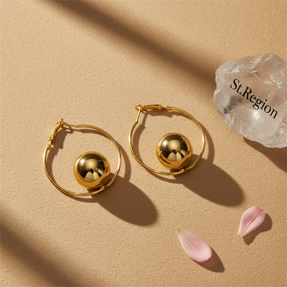 18K Gold-Plated Ball Hoop Earrings - Street Region