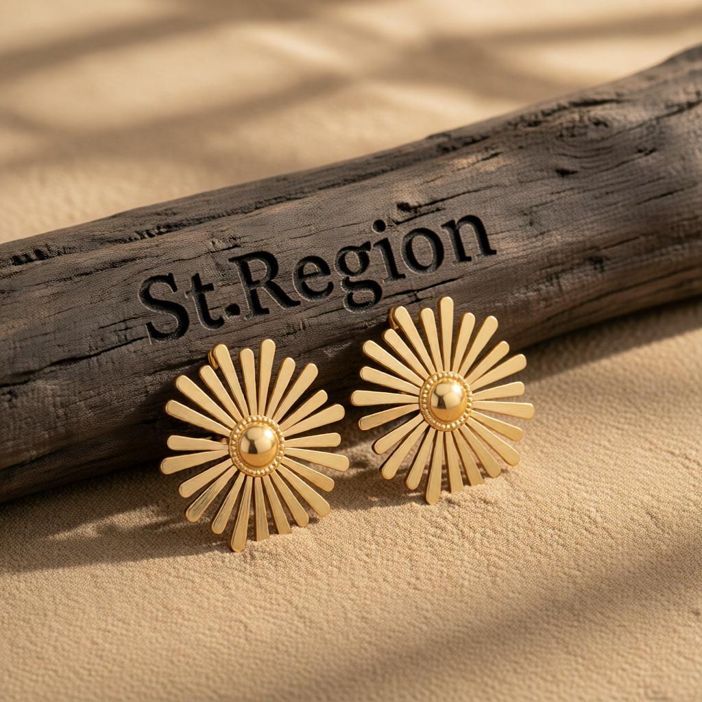 18K Gold-Plated Floral Stud Earrings, cubic zirconia stud earrings for women, everyday style, front view