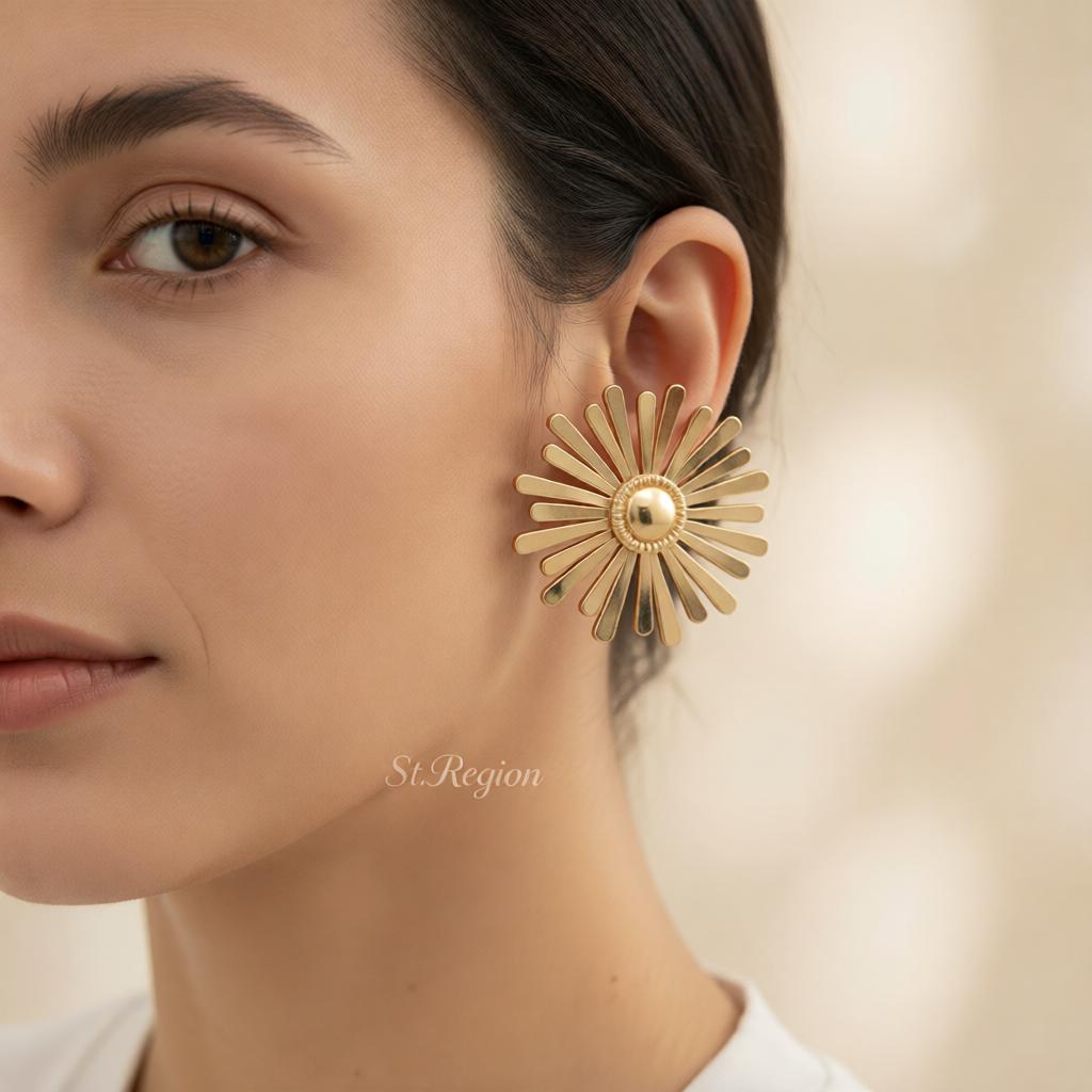 18K Gold-Plated Floral Stud Earrings, cubic zirconia stud earrings for women, everyday style, styled look