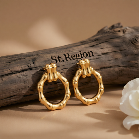18K Gold-Plated Bamboo-Shaped Round Drop Earrings