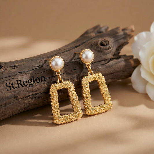 Pearl & 18K Gold-Plated Textured Open Ladder Drop Earrings