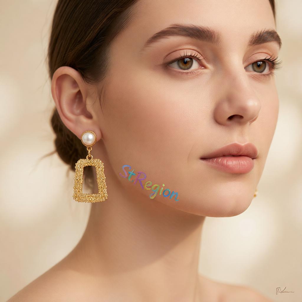 Pearl and 18K Gold-Plated Textured Open Ladder Drop Earrings, gold drop earrings for women, botanical inspired, styled look