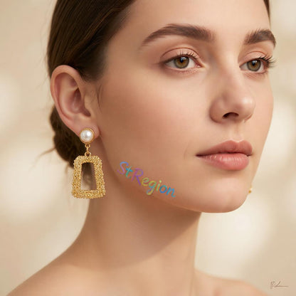 Pearl and 18K Gold-Plated Textured Open Ladder Drop Earrings, gold drop earrings for women, botanical inspired, styled look