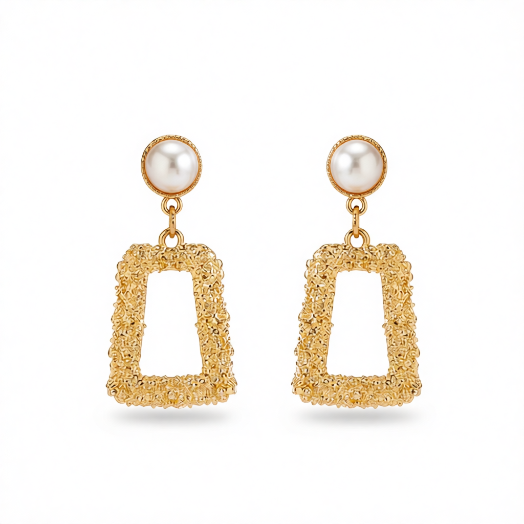 Pearl & 18K Gold-Plated Textured Open Ladder Drop Earrings