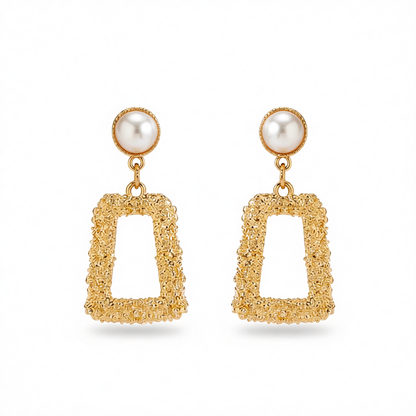Pearl & 18K Gold-Plated Textured Open Ladder Drop Earrings