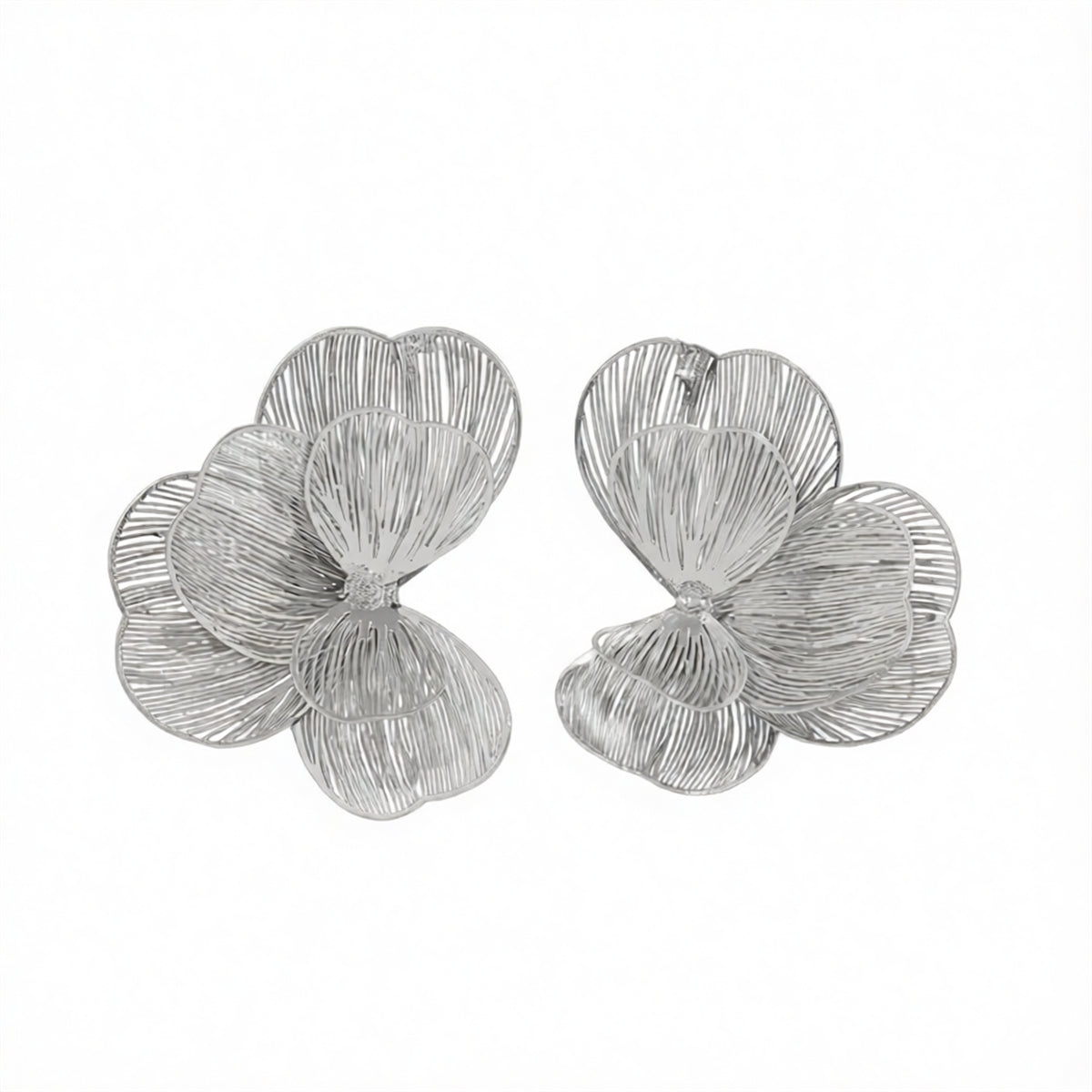 Silvertone Netted Flower Statement Stud Earrings