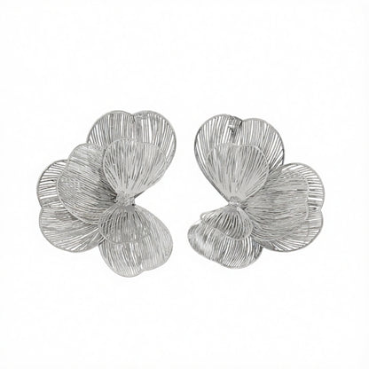 Silvertone Netted Flower Statement Stud Earrings