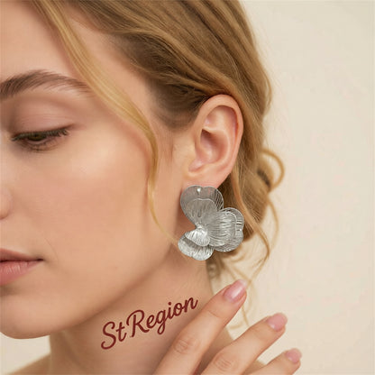 Silvertone Netted Flower Statement Stud Earrings