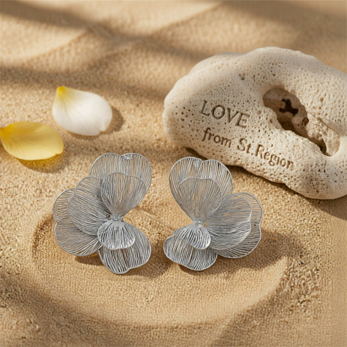 Silvertone Netted Flower Statement Stud Earrings