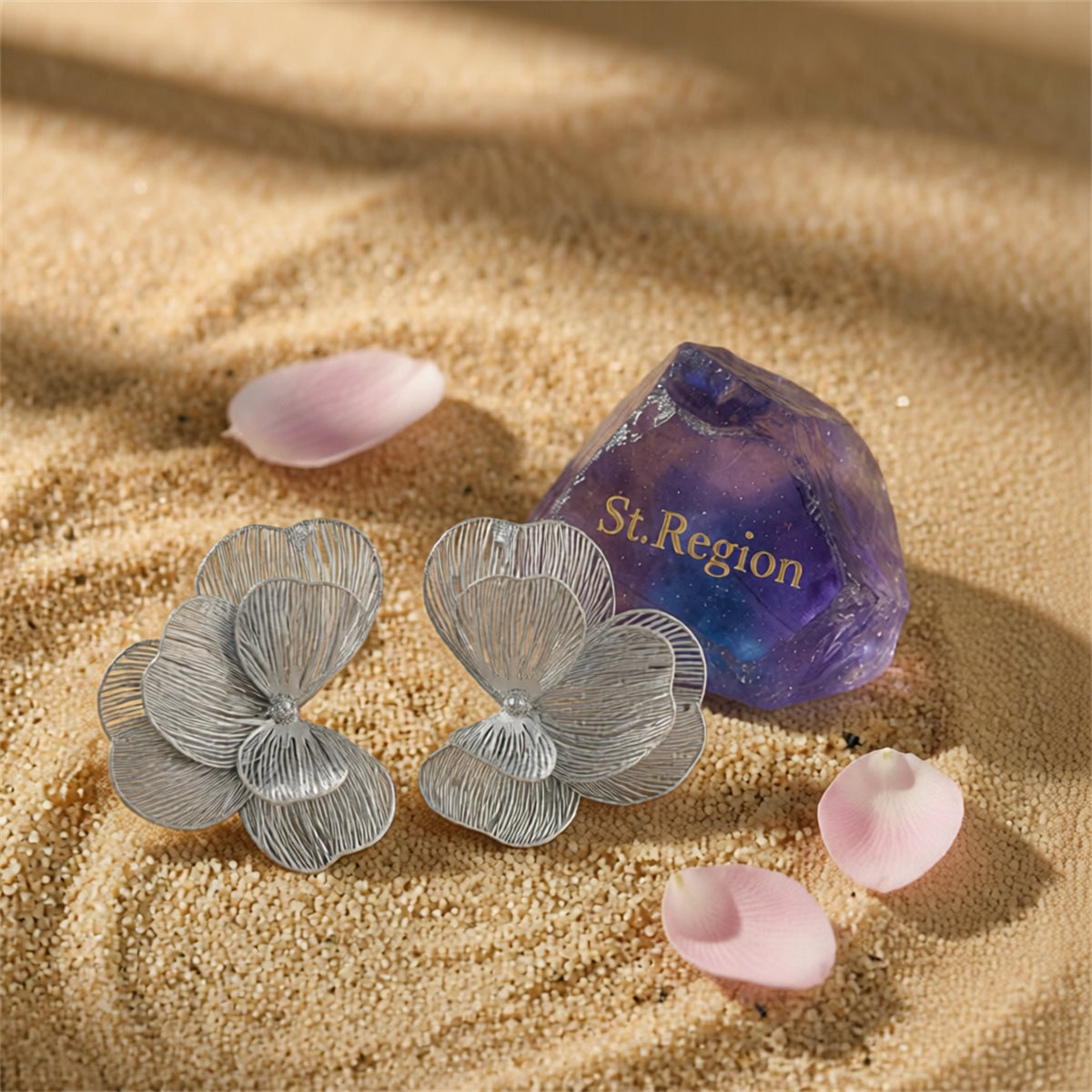 Silvertone Netted Flower Statement Stud Earrings