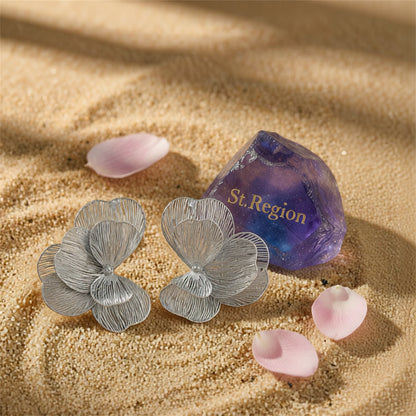 Silvertone Netted Flower Statement Stud Earrings