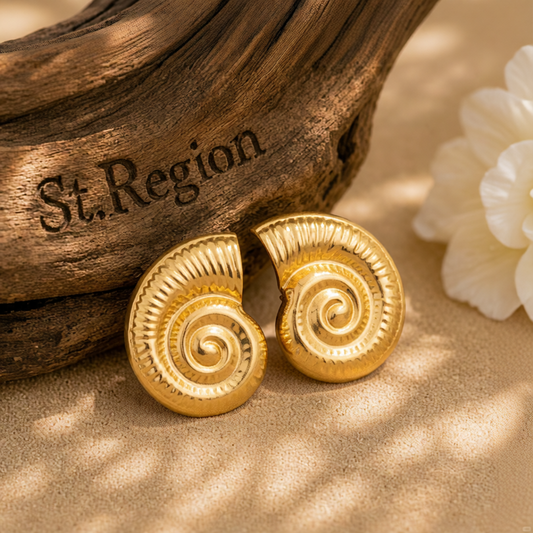 Goldtone Conch Stud Earrings
