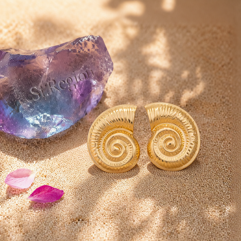 Goldtone Conch Stud Earrings