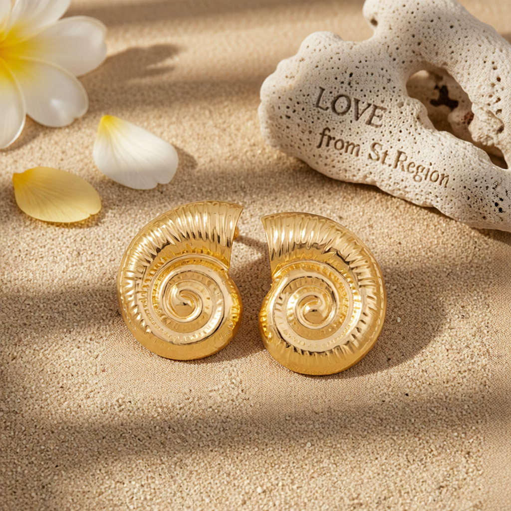 Goldtone Conch Stud Earrings