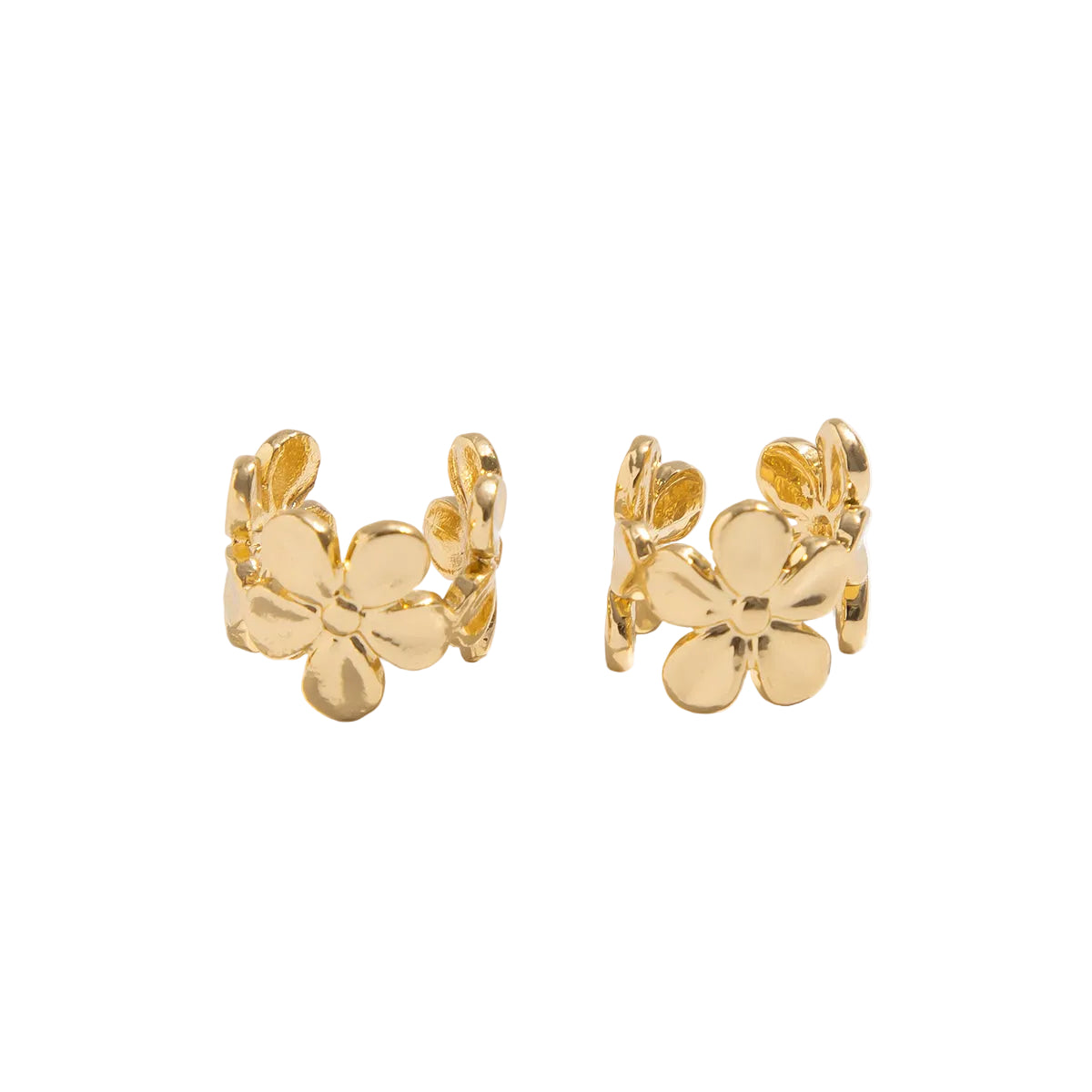 Goldtone Flower Ear Cuffs, vintage-inspired design, front view