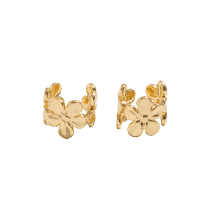 Goldtone Flower Ear Cuffs, vintage-inspired design, front view