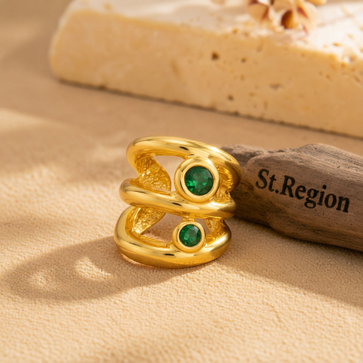 Green Cubic Zirconia & Goldtone Layered Ear Cuff