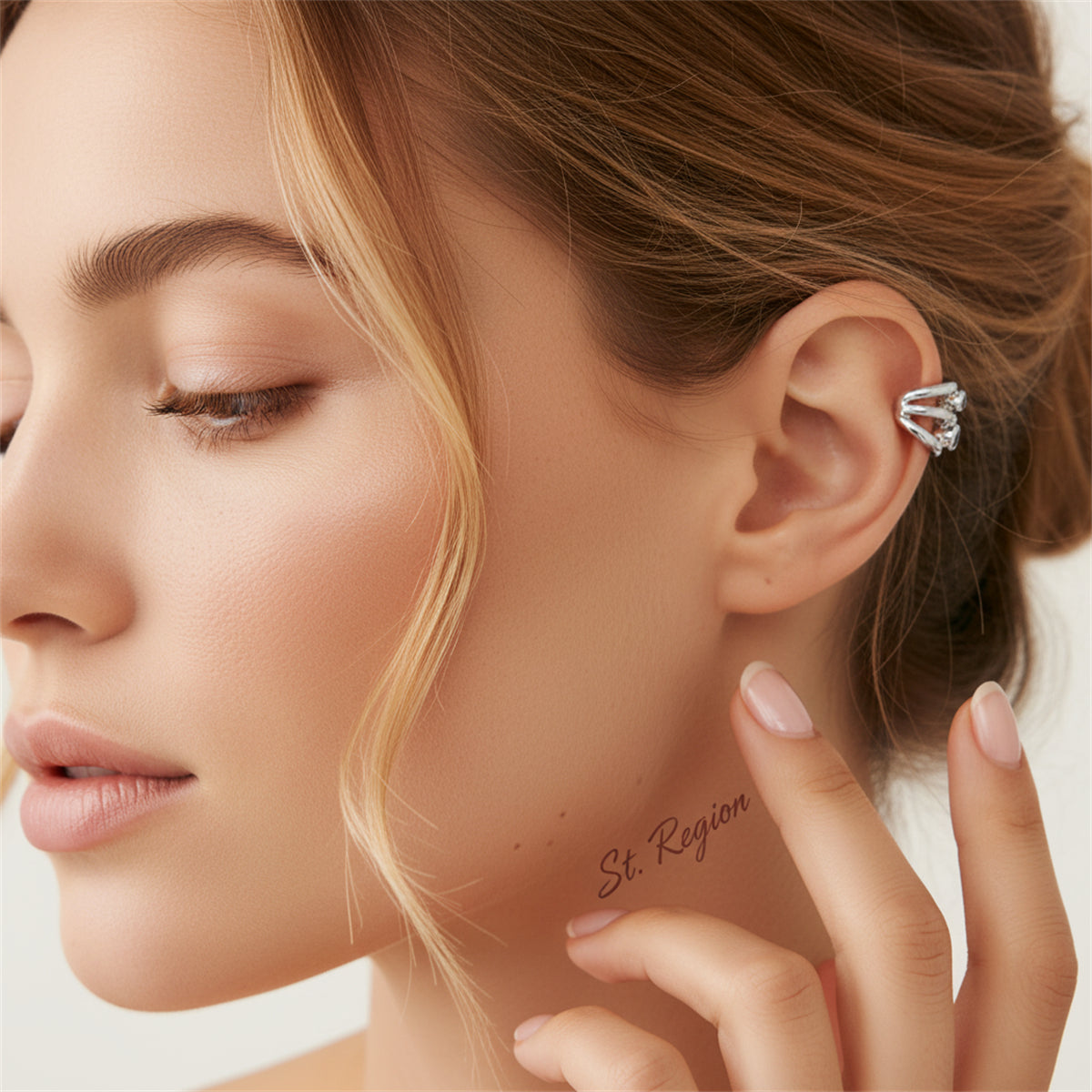 Green Cubic Zirconia & Silvertone Layered Ear Cuff