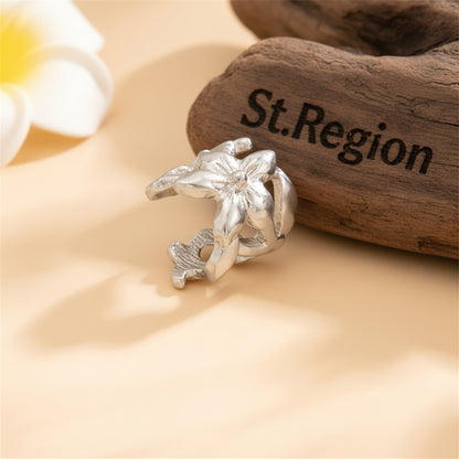 Silvertone Open Flower Ear Cuff