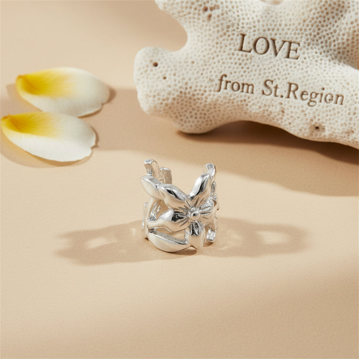 Silvertone Open Flower Ear Cuff