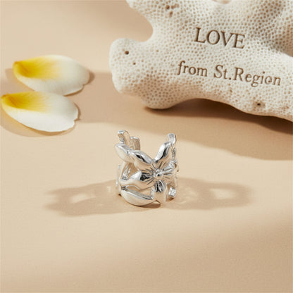 Silvertone Open Flower Ear Cuff