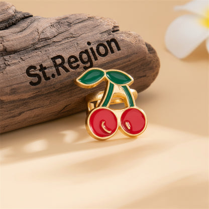 Red Enamel & Goldtone Cherry Ear Cuff