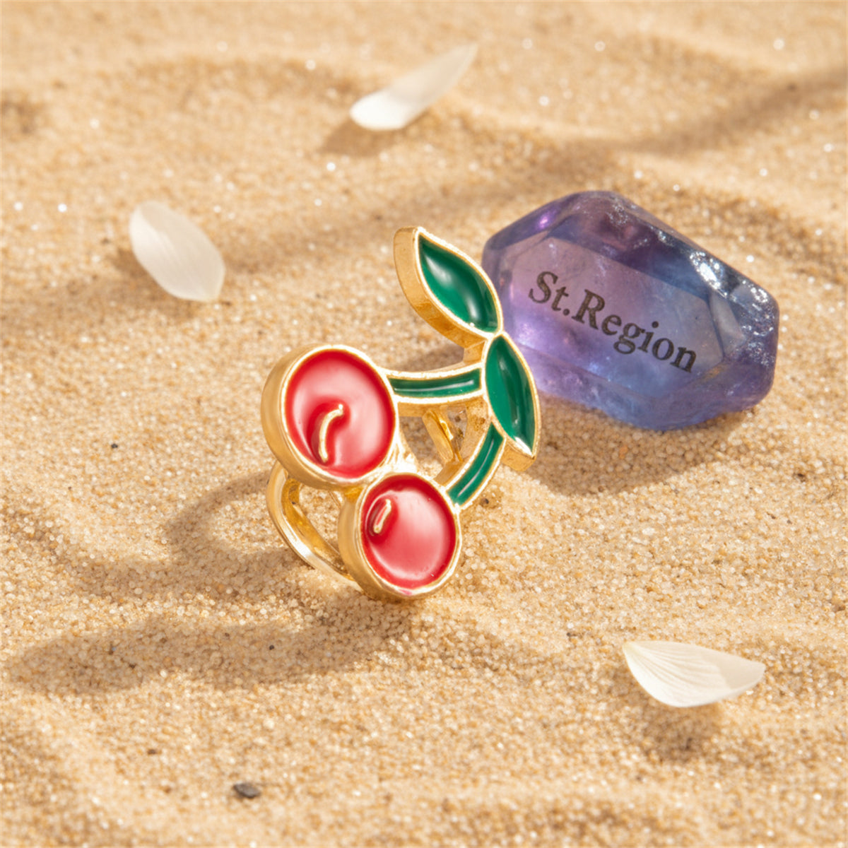 Red Enamel & Goldtone Cherry Ear Cuff