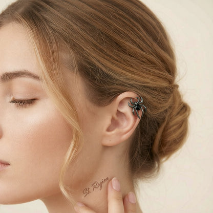 Black Crystal & Blacktone Spider Ear Cuff