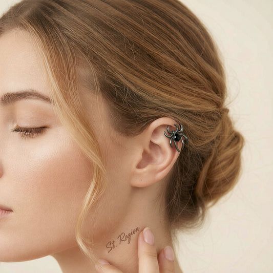 Black Crystal & Blacktone Spider Ear Cuff